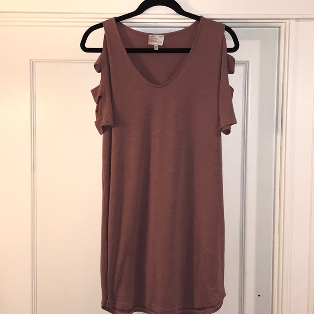 Blue Heaven Cold Shoulder Dress w Lattice sleeves